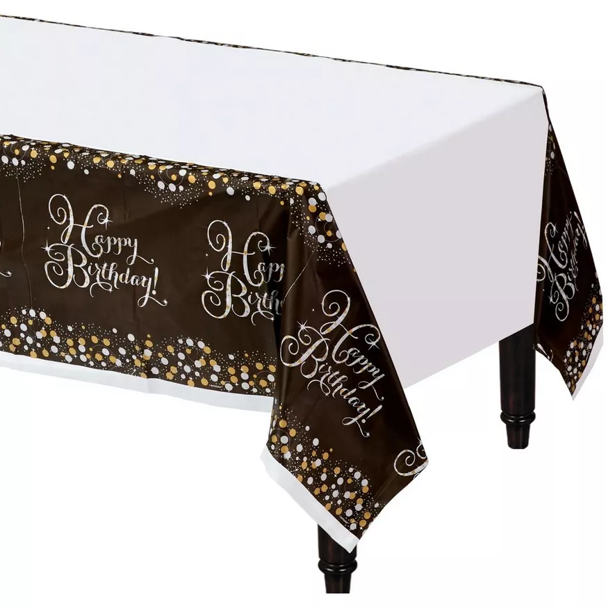 Toalha de Mesa Happy Birthday Black & Gold